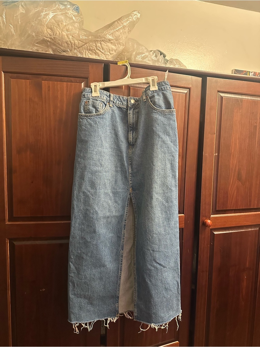 Stradivarius Light Blue Denim Midi Skirt with Front Slit